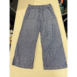 GAP Paperbag Pleated Linen Blend Chambray Blue Cropped Pants Women's Size L